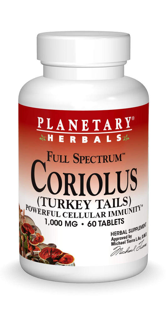 Planetary Herbals Coriolus Full Spectrum 1000mg, Powerful Cellular Immunity, 60 Tablets