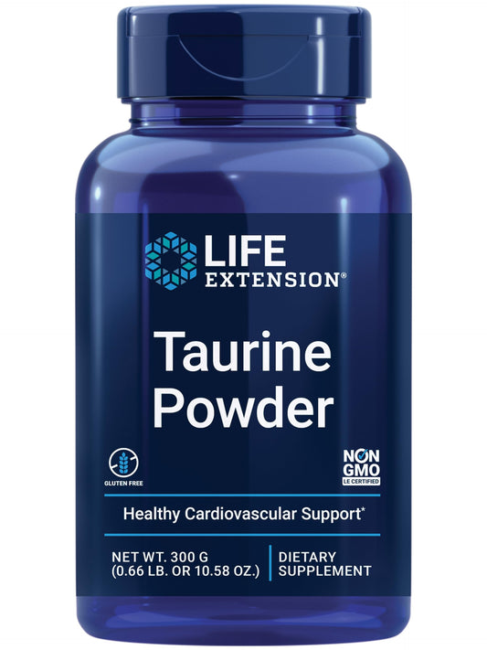 Life Extension Taurine Powder - Healthy Cardiovascular Support, Promotes Brain Health, Healthy Aging, and Muscle and Exercise Recovery - Gluten-Free, Non-GMO, Vegetarian - 300 Grams