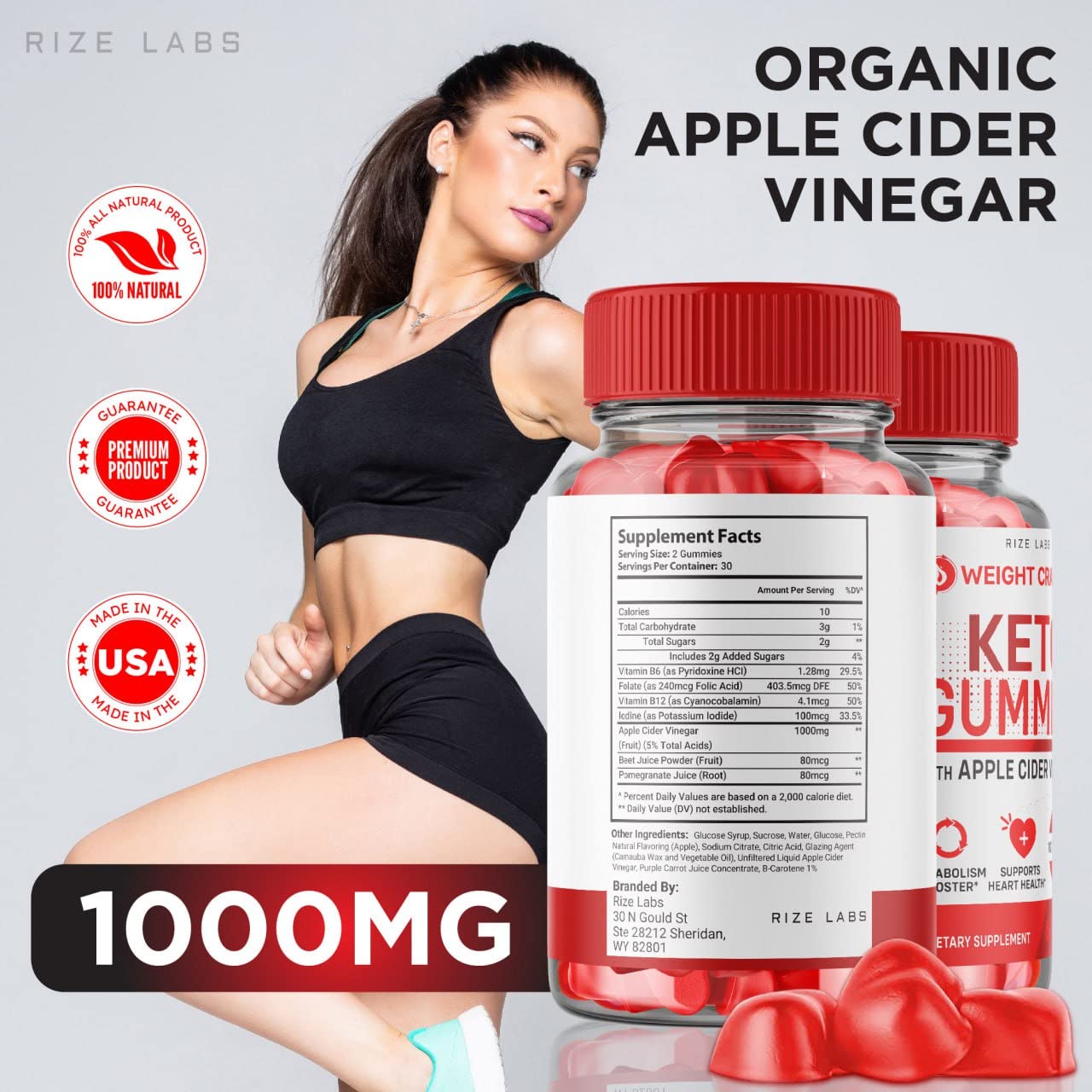 rize labs (2 Pack) Weight Crasher Keto Gummies - Weight Crasher Keto ACV Gummies Supports Heart Health Weight Loss Booster Apple Cider Vinegar Keto+ACV 1000 MG Supplement Energy Gomitas (120 Gummies)