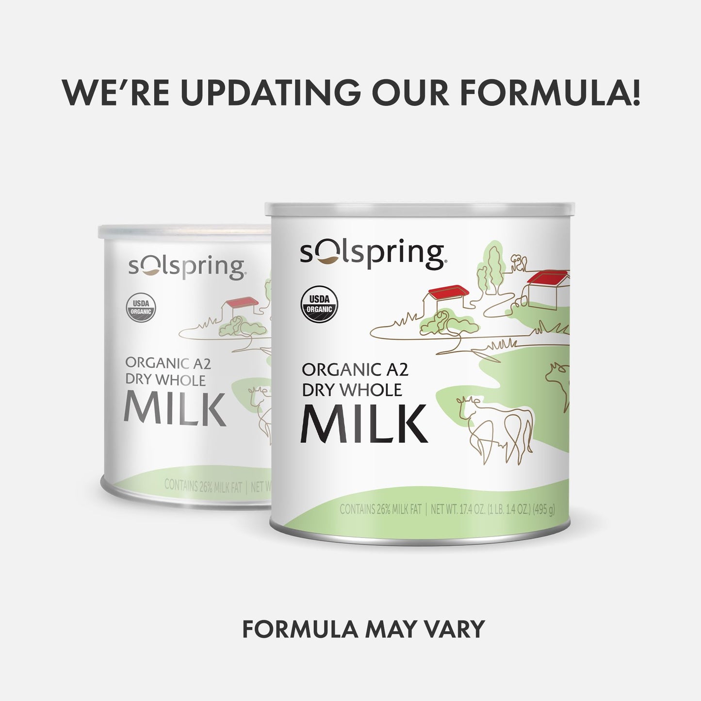 Solspring Organic A2 Dry Whole Milk 15 Servings 174 Oz 495 g Contains 26 Milk Fat Gluten Free Soy Free Certified USDA Organic Dr Mercola
