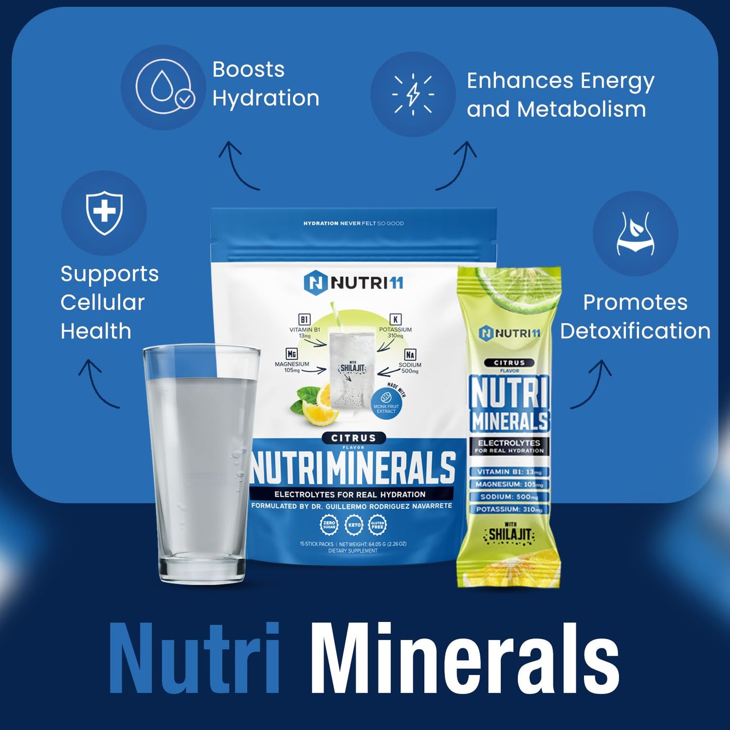 NUTRIMINERALS Hydration Electrolyte Powder | Advanced Vitamin B1, Shilajit & Pink Himalayan Salt | Zero Sugar | 15 Stick Packs | Clean Energy, Recovery & Detox Support (15 Sticks Pack, Citrus)