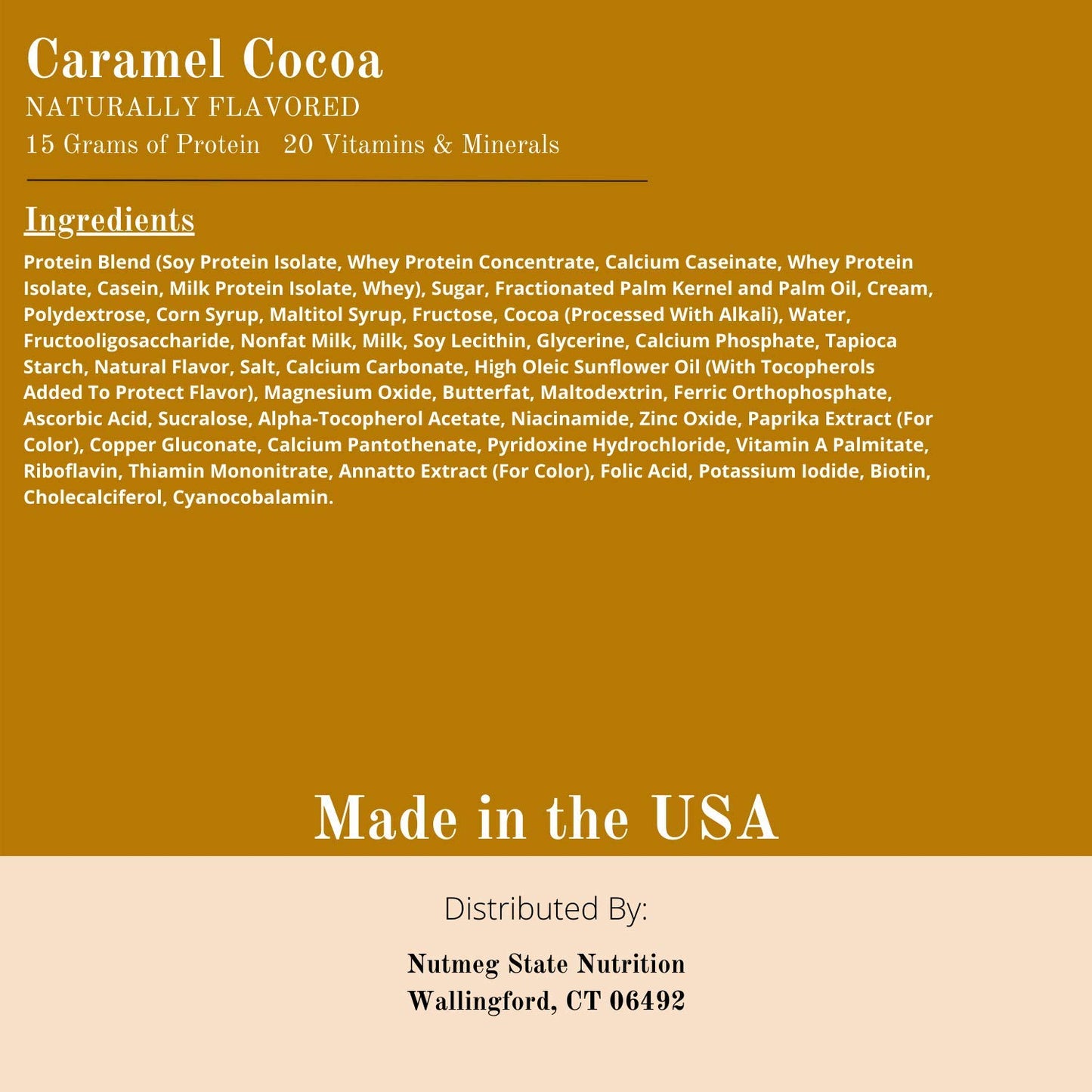 Nutmeg State Nutrition - High Protein Snack Bars, 15g Protein, 160 Calories, Low Sodium, 18 Carbs, 4g Fiber, 7 Servings Per Box (Caramel Cocoa, 1 Pack)