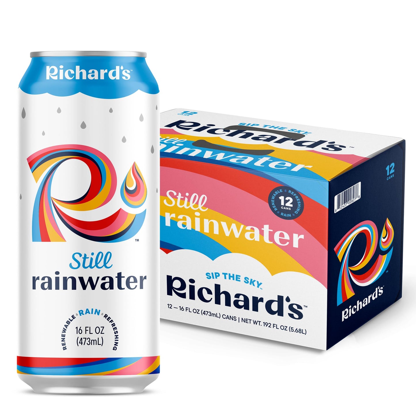 Richards Rainwater Still Canned Water 100 Rain Naturally Purified Drinking Water 16 fl oz Aluminum Cans Pack of 12