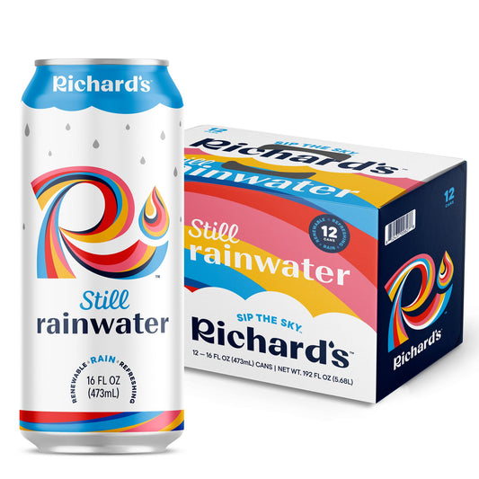 Richards Rainwater Still Canned Water 100 Rain Naturally Purified Drinking Water 16 fl oz Aluminum Cans Pack of 12