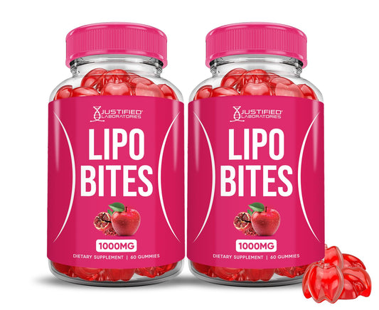 (2 Pack) Lipo Bites ACV Gummies Advanced Formula 1000MG Apple Cider Vinegar Chewies Formulated with Pomegranate Beet Juice Powder B12 Vegan Non GMO 120 Gummys
