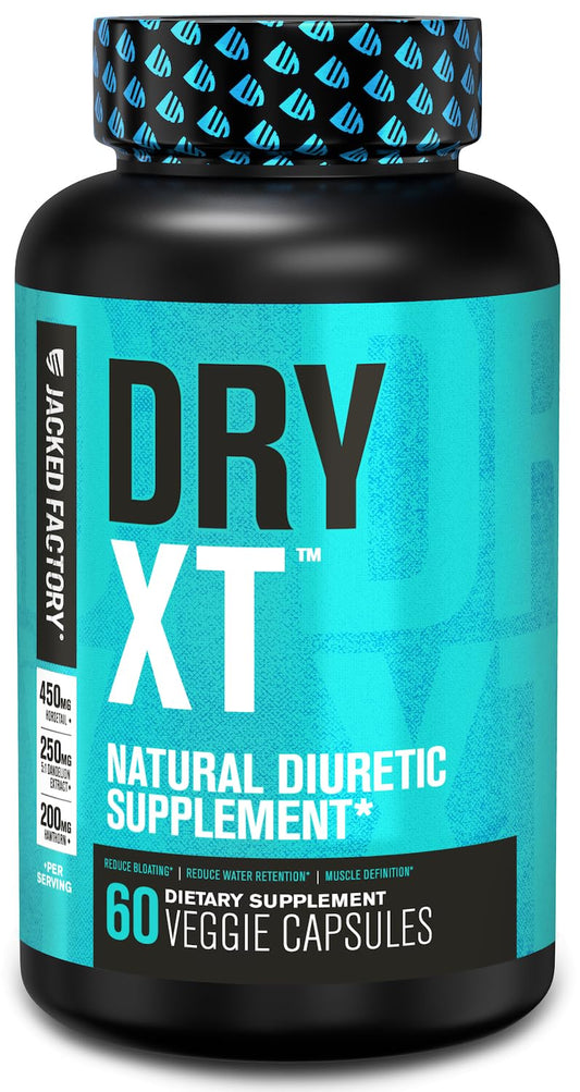 Jacked Factory Dry-XT Diuretic Water Pills - Natural Supplement | Reduces Water Retention & Bloating | Dandelion Root Extract, Potassium, 7 More Powerful Ingredients - 60 Veggie Capsules