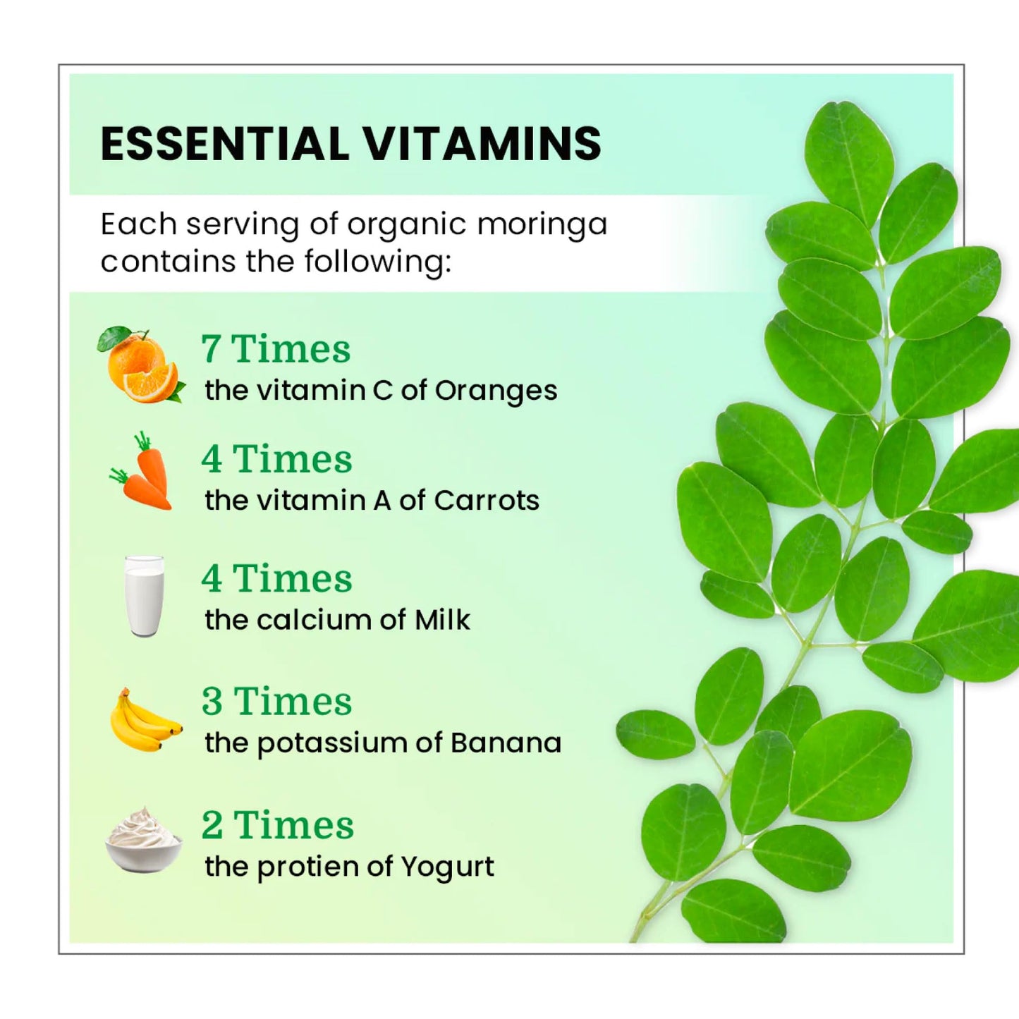 VitaHuma Organic Moringa, Nutrient-Dense Antioxidant Support with Vitamin C, A, E, Calcium, Potassium, Iron, Magnesium, Protein & Amino Acids for Hydration & Energy, Vegan, 1200 MG Per Serving, 90 CT