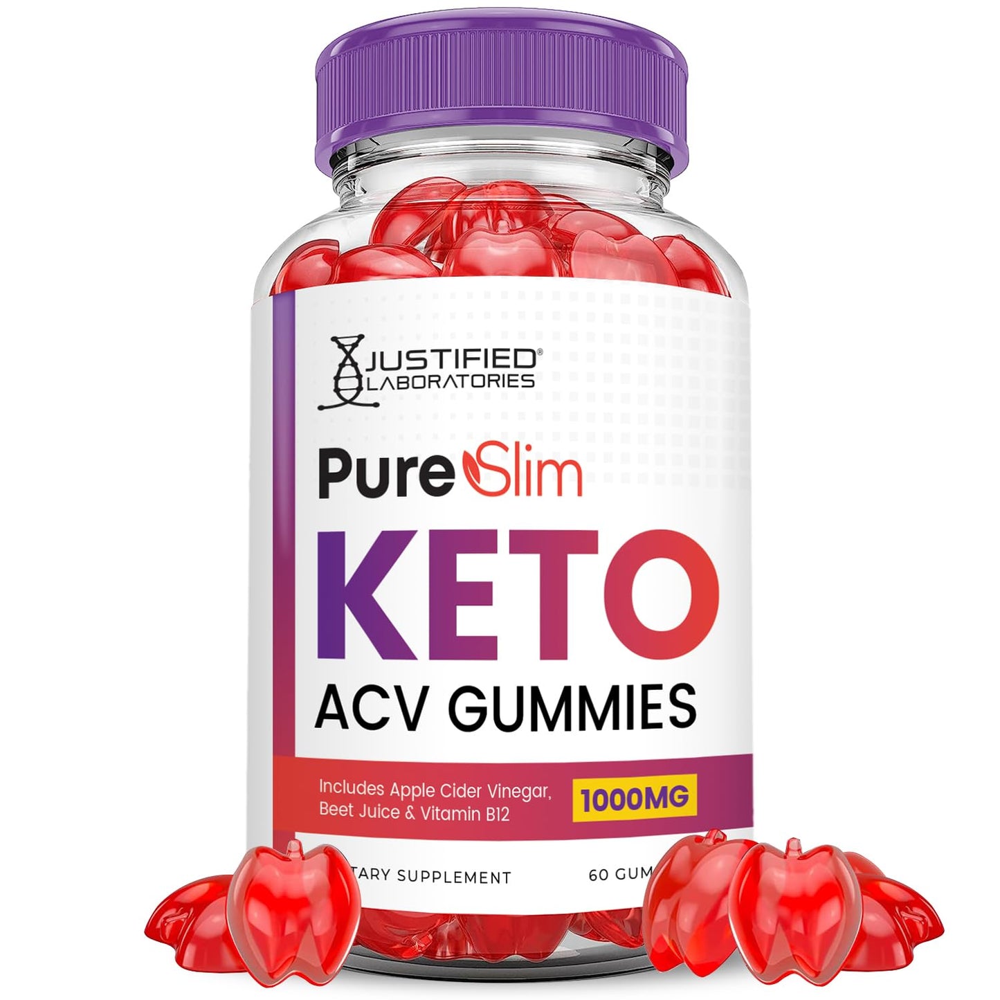 (5 Pack) Pure Slim Keto ACV Gummies Advanced Formula 1000MG PureSlim Keto Gummies Apple Cider Vinegar Formulated with Pomegranate Beet Juice Powder B12 Vegan Non GMO 300 Gummys