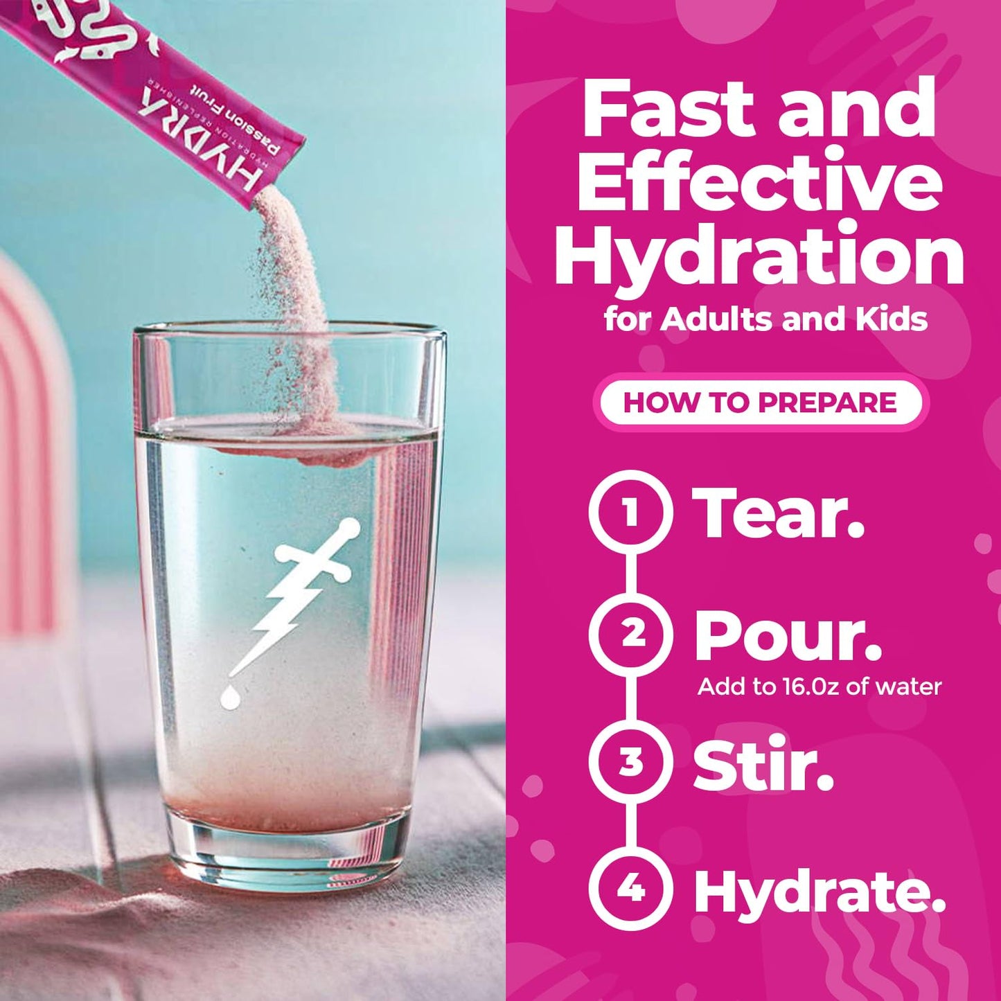 Hydra Powder Key Nutrients Electrolyte Powder Packets - Sports Hydration Drink with Vitamins & Electrolytes - Low Sugar Electrolyte Mix Hydrate Packets - Passionfruit (16 Packets)