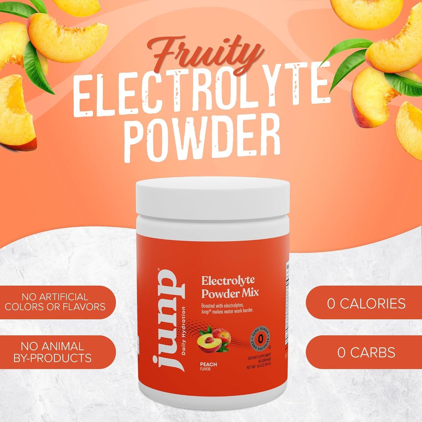 JUNP Electrolytes Powder No Sugar No Carbs - Orchard Fresh Juicy Peach Drink Mix - Potassium & Salt Electrolyte Hydration Powder Zero Calorie Sugar Free Electrolyte Powder, Keto Friendly, 180 Servings