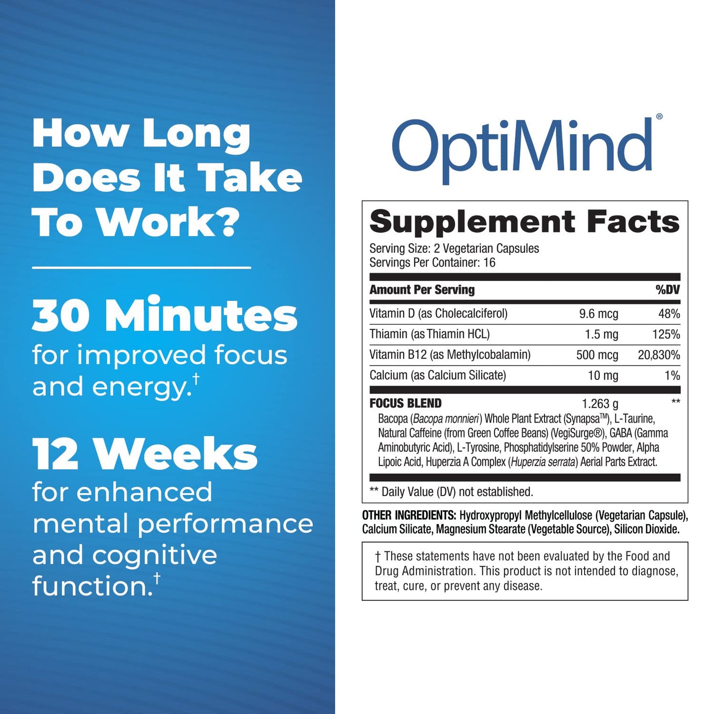 Optimind Nootropics Brain Booster Supplement | Enhance Focus and Cognition, Improve Retention, Sustain Energy | Clinically Studied Ingredients, Bacopa, Tyrosine, Huperzine A, GABA - 2 Bottle (64 Ct)