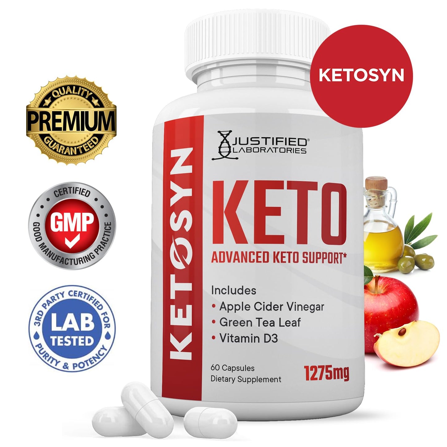 (3 Pack) Ketosyn Keto ACV Pills 1275MG Keto Support Blend Capsule Alternative to Keto ACV Gummies Formulated with Apple Cider Vinegar Extra Virgin Olive Oil Powder Green Tea Leaf 180 Capsules
