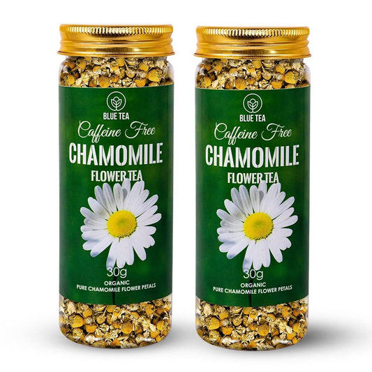 BLUE TEA  Chamomile Tea  21 Oz Pack of 2  DETOX AND CALMING  Herbal Tea  Caffeine Free  Flower Based  Vegan  NonBitter  NonGMO Natural Ingredients EcoConscious Pet Jar Pack