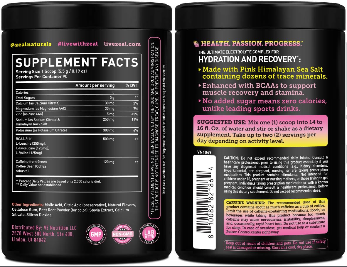 Véla Pre-Workout Electrolyte + Energy Powder Drink Mix (90 Servings | Lemon Berry) w/ 0 Sugar +BCAAs +B-Vitamins Electrolyte Supplement w Potassium Zinc & Magnesium for Hydration - Keto Electrolytes