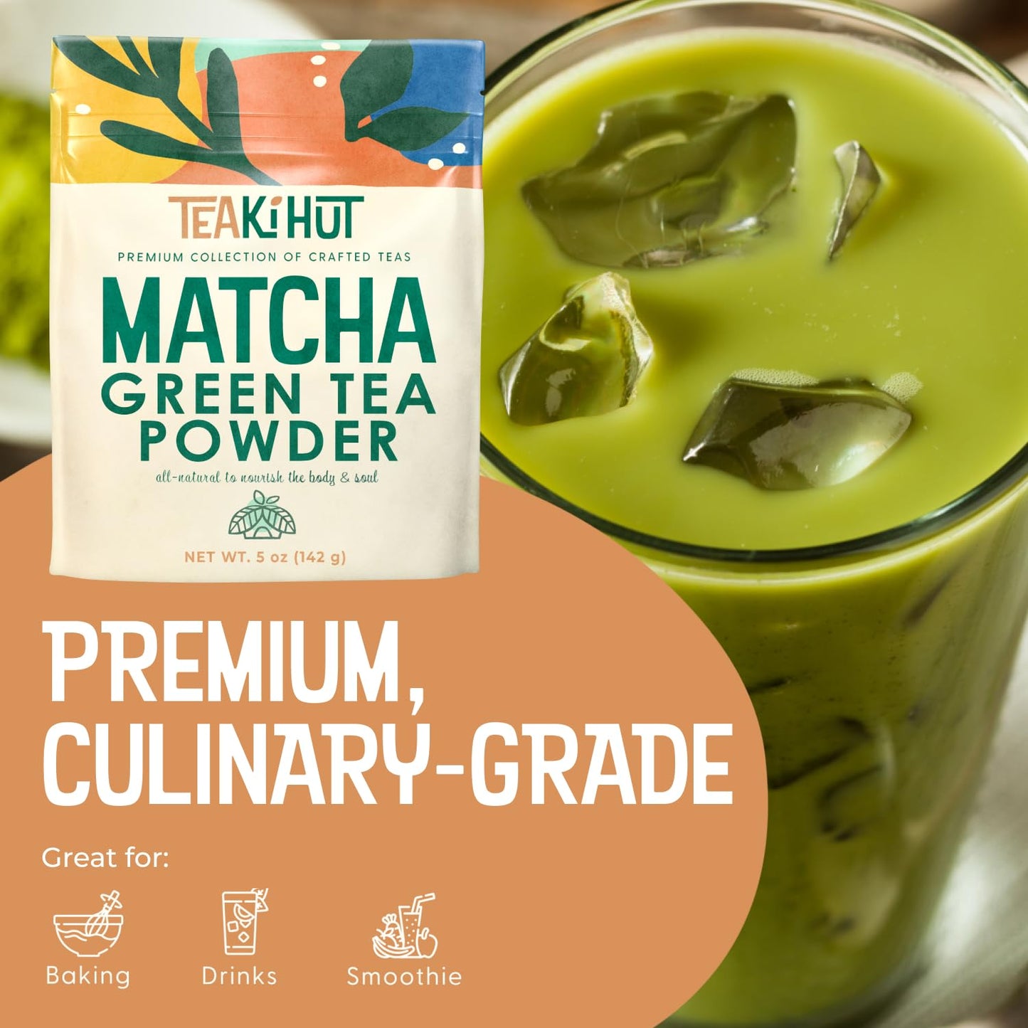 TEAki Hut Organic Matcha Green Tea Powder 5 oz Refreshing Matcha Green Tea Powder for Baking and Cooking Unsweetened and Delicious Pure Matcha Powder for Smoothies Latte Hot and Cold Drinks