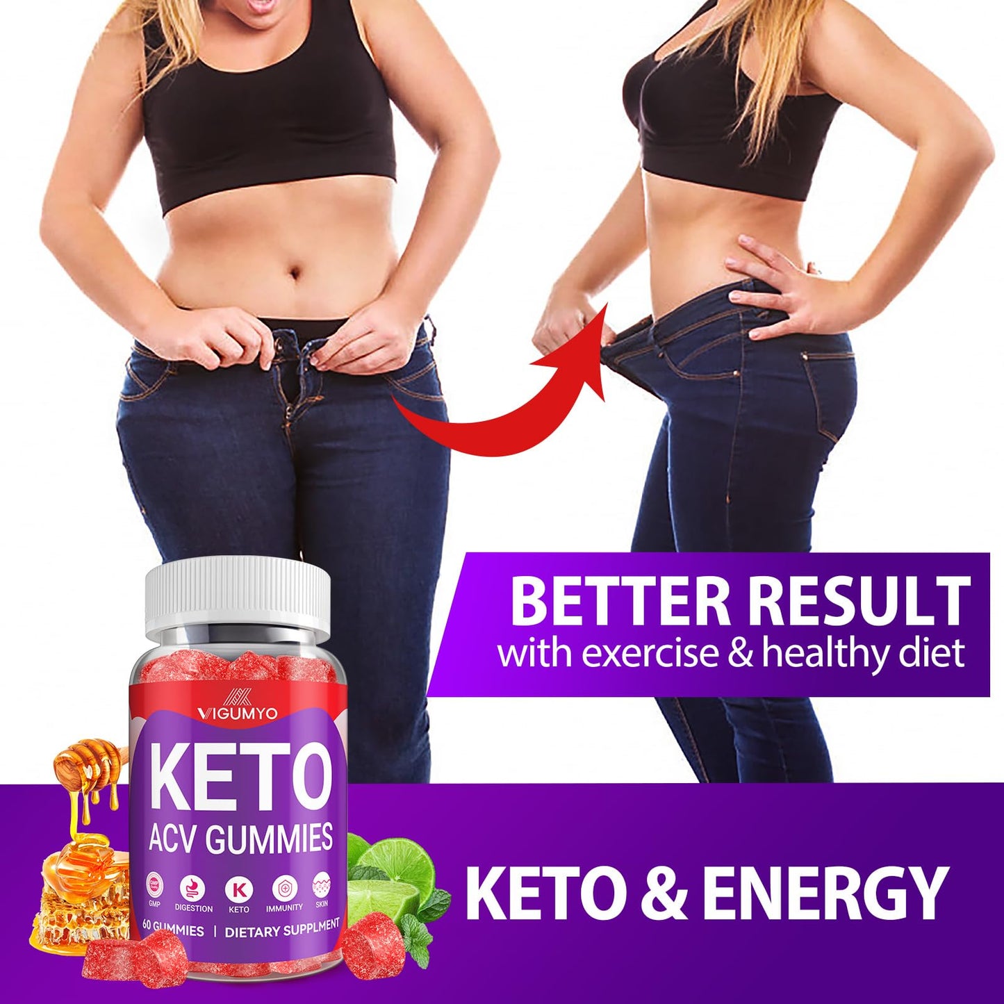 Keto ACV Gummies for Adults Advanced Formula with B12 Pomegranate Beet Juice 180 ct