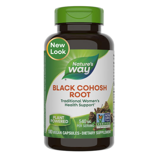 Nature's Way Black Cohosh Root, Traditional Support for Women's Health*, 540 mg per Serving, Non-GMO Project Verified, 180 Capsules (Packaging May Vary)