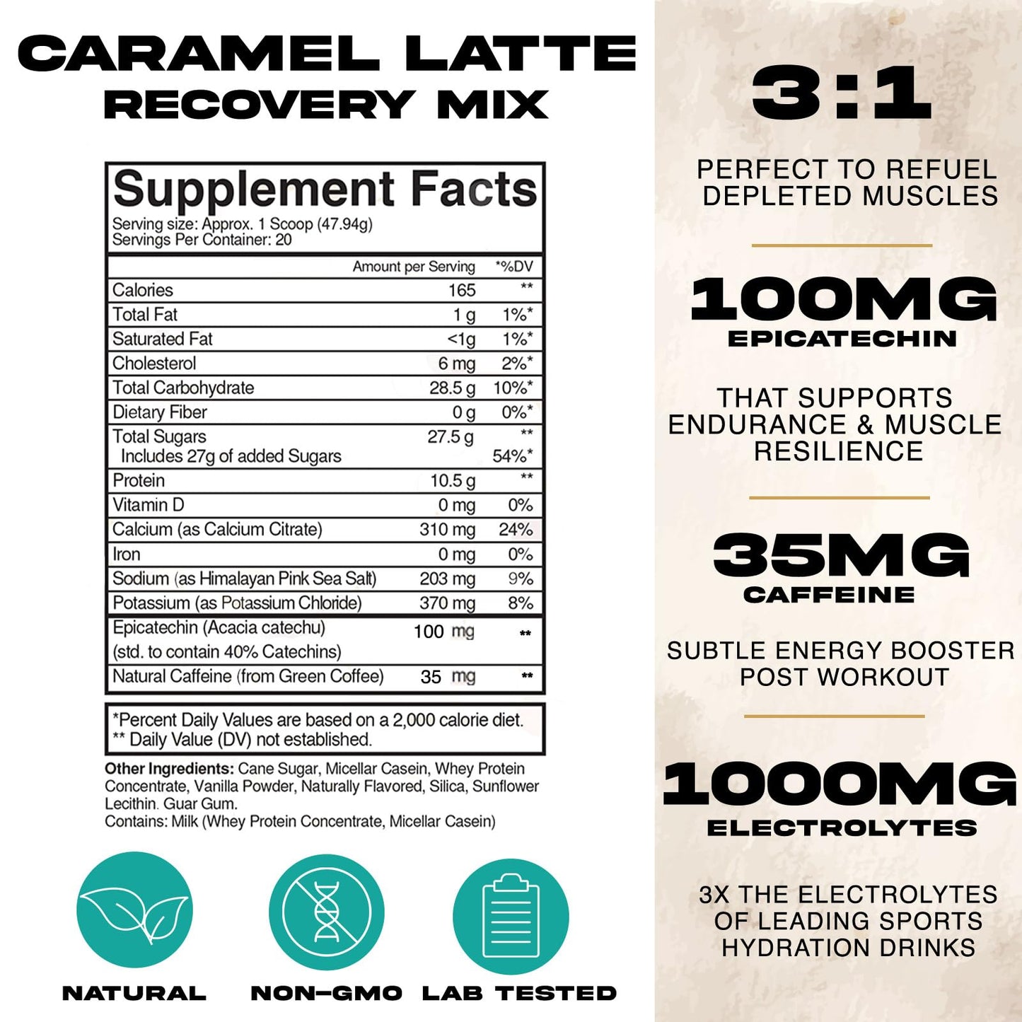 Post Workout Recovery Powder (Caramel Latte) - High Carb Endurance Training Drink - Electrolytes, Complete Protein Blend, Bio-Nutrient Muscle Recovery Supplement - 20 Servings