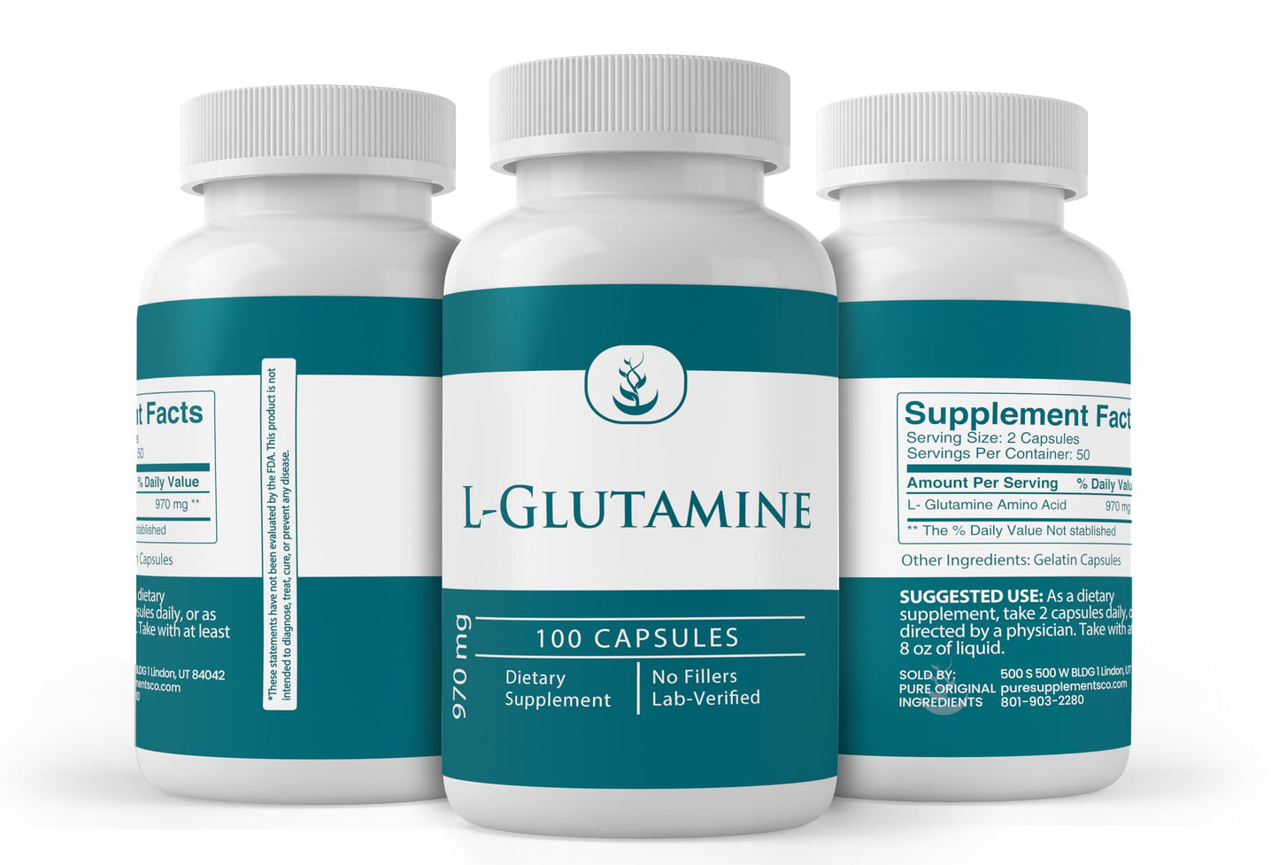 Pure Original Ingredients L-Glutamine Naturally Sourced Amino Acid, Non-GMO & Gluten-Free (100 Capsules)