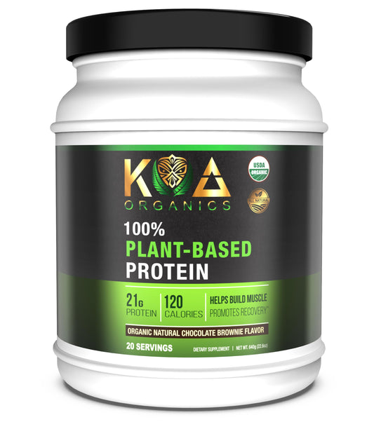 KOA Organics Vegan Protein Powder, Gourmet Chocolate Brownie Flavor- 21g of The Best Tasting Plant-Based Protein with only 120 Calories - USDA Organic, Non-GMO, Gluten Free, Sugar Free - 640g