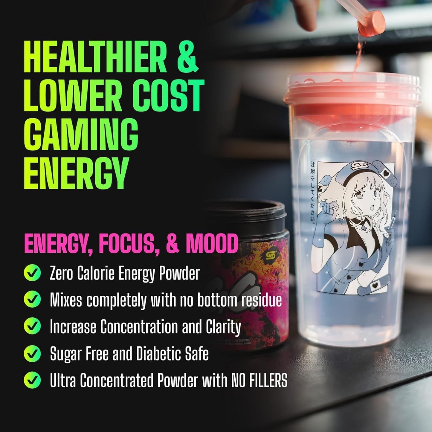 Gamer Supps, GG Energy Red Raspberry (100 Servings) - Keto Friendly Gaming Energy and Nootropic Blend, Sugar Free + Organic Caffeine + Vitamins + Immune Support, Powder Energy Drink