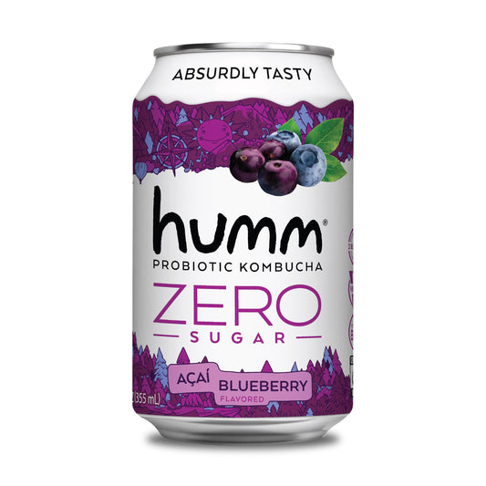Humm Probiotic Kombucha Zero Sugar Blueberry Acai  No Refrigeration Needed KetoFriendly Organic Vegan GlutenFree  12oz Cans 8 Pack