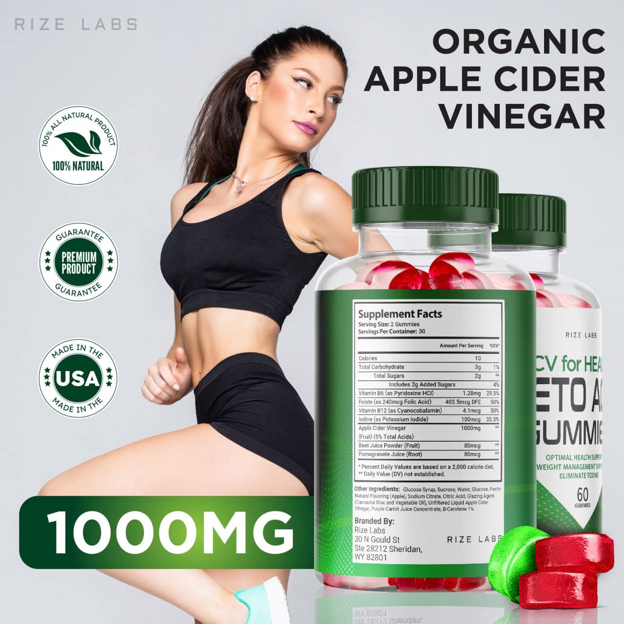 rize labs - ACV for Health Keto ACV Gummies - Apple Cider Vinegar Gummies for Weight Loss, an Advanced Formula for Belly Fat Loss (180 Gummies) (Pack of 3)