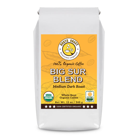 North Coast Roasting Company Medium Dark Roast Low Acid Organic Coffee Whole Bean  Big Sur Blend USDA Certified Organic Coffee Beans 12 Ounce Bag
