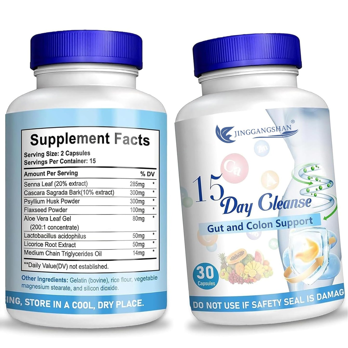Generic 2024 New Formula 15 Day Gut Cleanse - Gut and Colon Support, 15 Day Cleanse Bowel Dissolving Capsules, Advanced Formula with Senna, Cascara Sagrada & Psyllium Husk, 30 Capsules/Bottle (2pc)