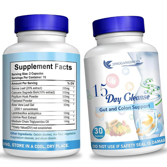 Generic 2024 New Formula 15 Day Gut Cleanse - Gut and Colon Support, 15 Day Cleanse Bowel Dissolving Capsules, Advanced Formula with Senna, Cascara Sagrada & Psyllium Husk, 30 Capsules/Bottle (2pc)