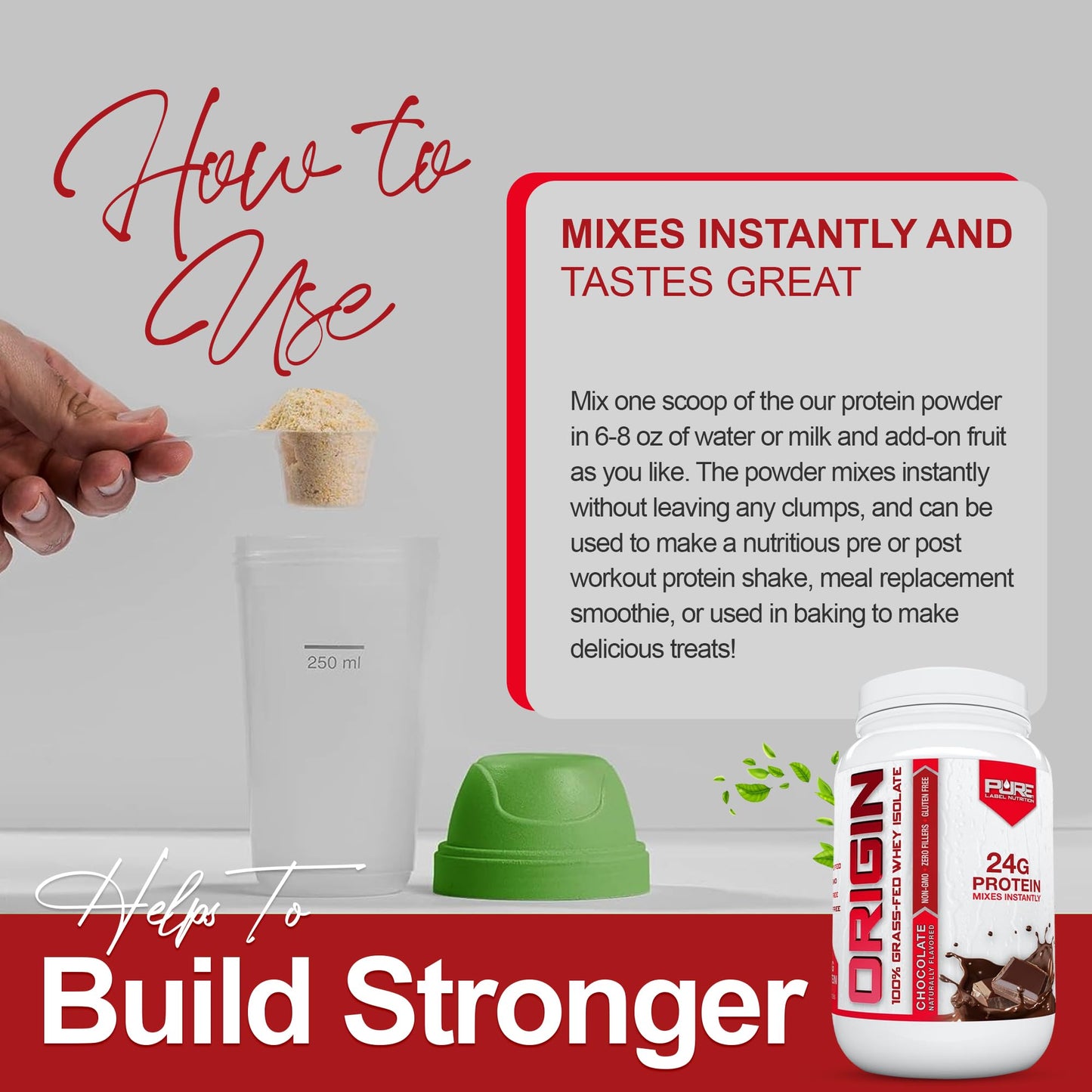 Pure Label Nutrition 100% Grass-Fed, Chocolate Whey Isolate Protein Powder (24g) with Essential Amino Acids, for Pre and Post Workout Recovery & Muscle Building, Low Fat & Low Carbs - 2lbs