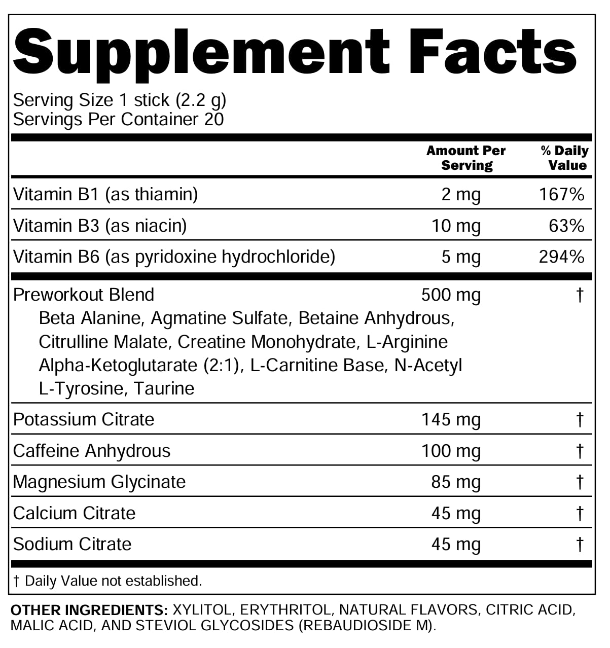 Pre-Workout Stix with 100mg Caffeine, Citrulline, Creatine, L-Arginine, L-Carnitine, N-Acetyl L-Tyrosine, Taurine - 20 Count by Clean Nutra (1)