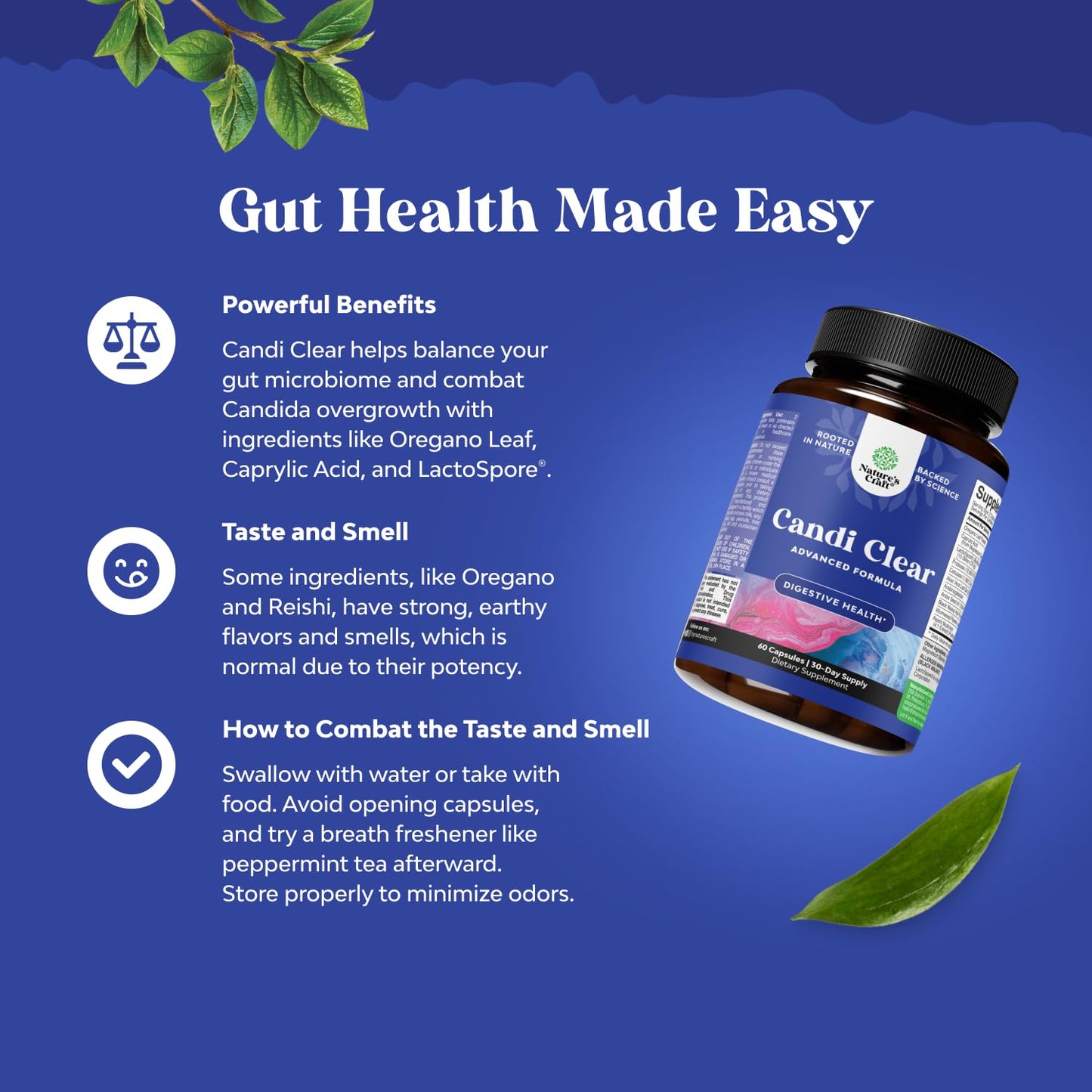 Natures Craft Candi-Clear Body Cleanse Detox for Women - Anti Overgrowth Gut Detox for Women with Caprylic Acid Black Walnut Wormwood and Oregano - Full Body Cleanse with Pre and Probiotics