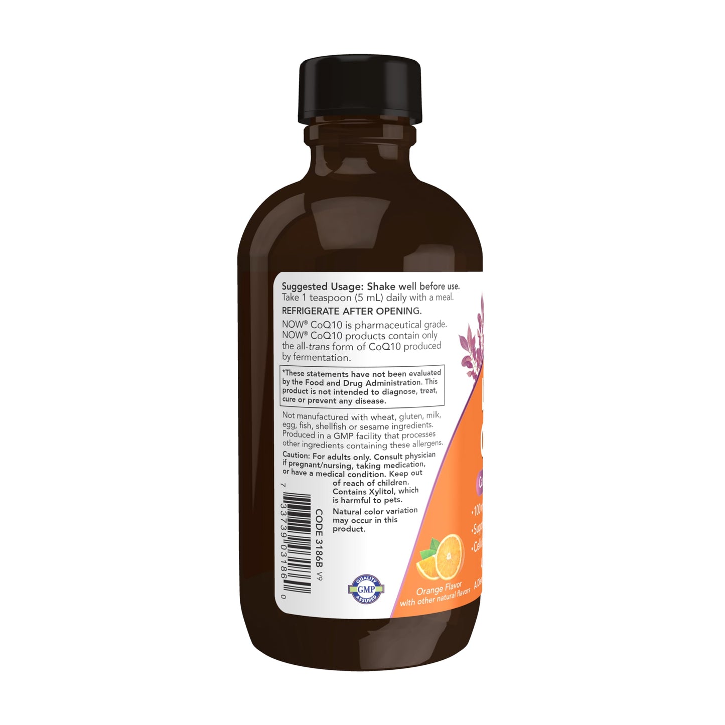 NOW Supplements, CoQ10 Liquid, 100 mg per Teaspoon, with Co-enzyme B Vitamins, Sweetened with Xylitol, 4-Ounce