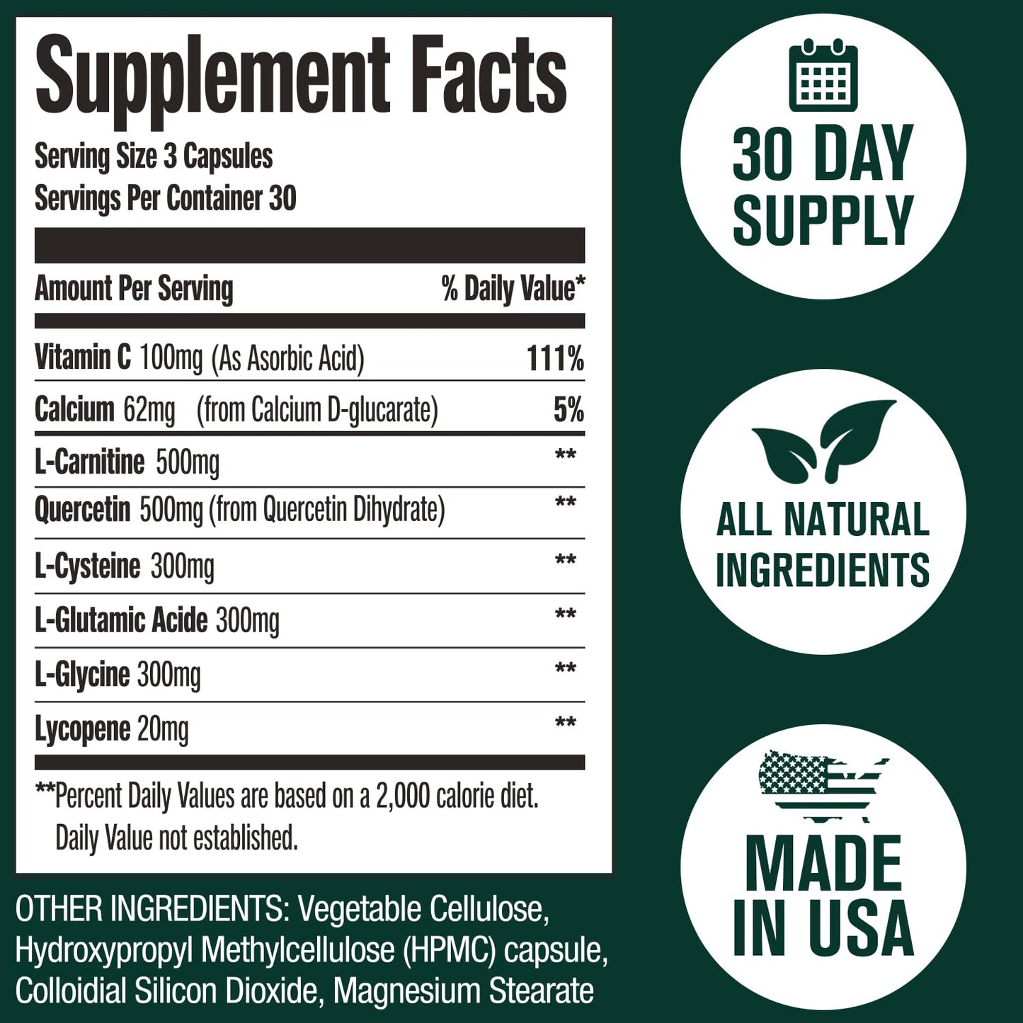 PurityWell Full-Body Support Supplement with Quercetin 500mg, Vitamin C & L-Cysteine - Supports Respiratory, Liver & Digestive Health - 90 Capsules