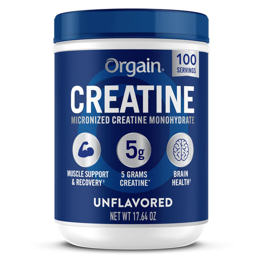 Orgain Creatine Monohydrate Micronized Powder, Unflavored, Supports Muscle Growth, Post Workout Recovery and Brain Health, No Artifical Additives, Non-GMO, 100 Servings, 17.64 Oz