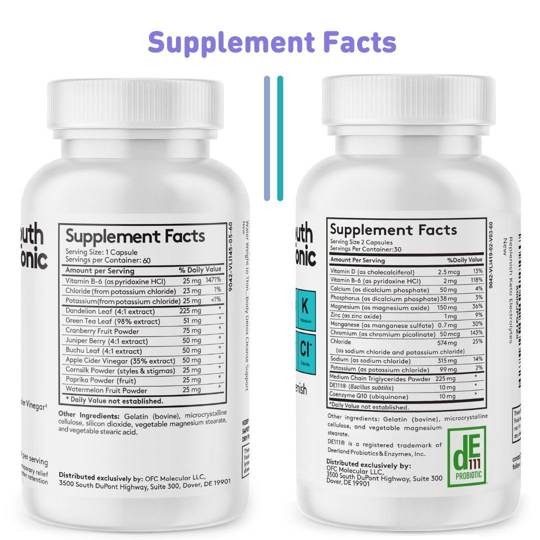 Water Weight Pills for Thin Waistline Belly Bloating Swelling & Temporary Water Retention + Electrolytes Replenish as Natural Diuretic Supplement for Woman & Men - 120 Capsules by Youth & Tonic