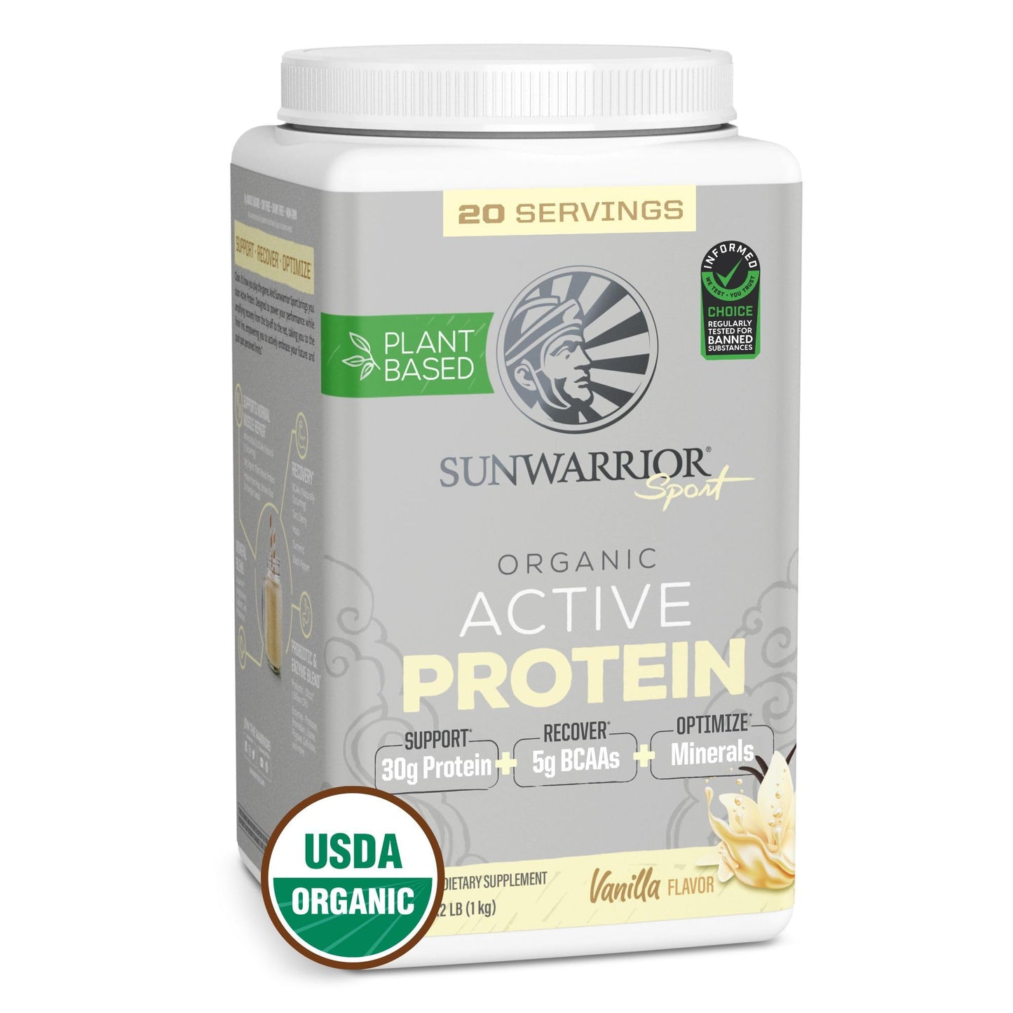 Sunwarrior Vegan Protein Powder Plant-Based USDA Organic BCAAs | Sugar, Gluten, Dairy Free Non-GMO | Vanilla Flavored 20 Servings | Sport Active