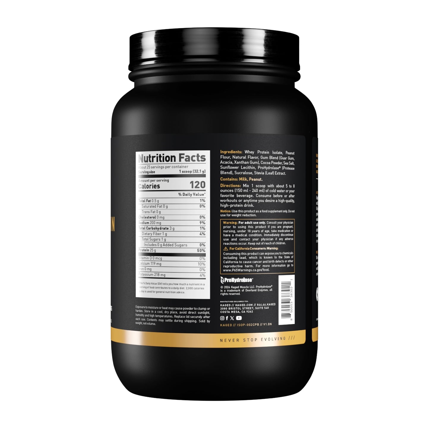 Kaged Whey Protein Isolate Powder, PB Chocolate, 100% Pure Low Lactose Whey, Post Workout Recovery Drink, Support Muscle-Building, 25g per Serving, Amazing Taste, Easy Mix for Shake, 25 Serving
