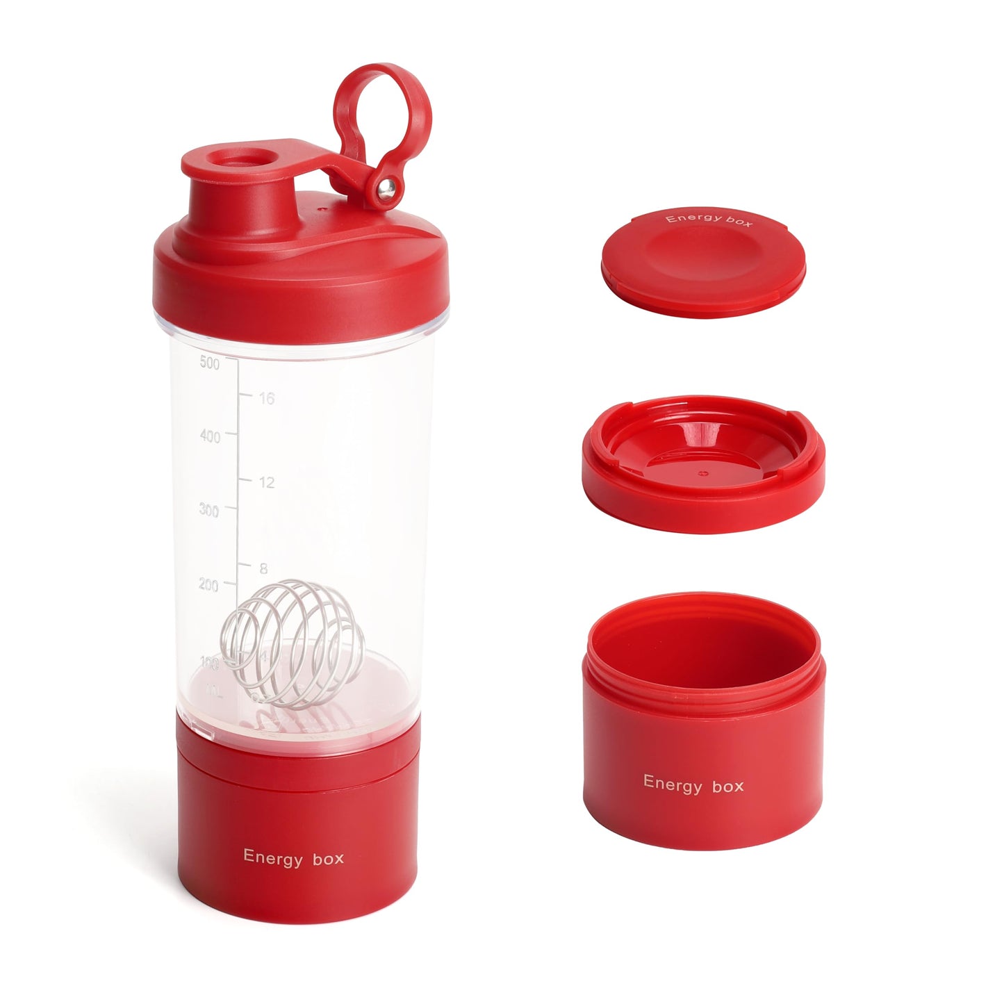 Yidata Shaker Bottle, 21 oz Portable Shaker Cup with Pill Organizer and Storage for Protein Powder Sports Water Bottle for Travel Workout Gym (Red)