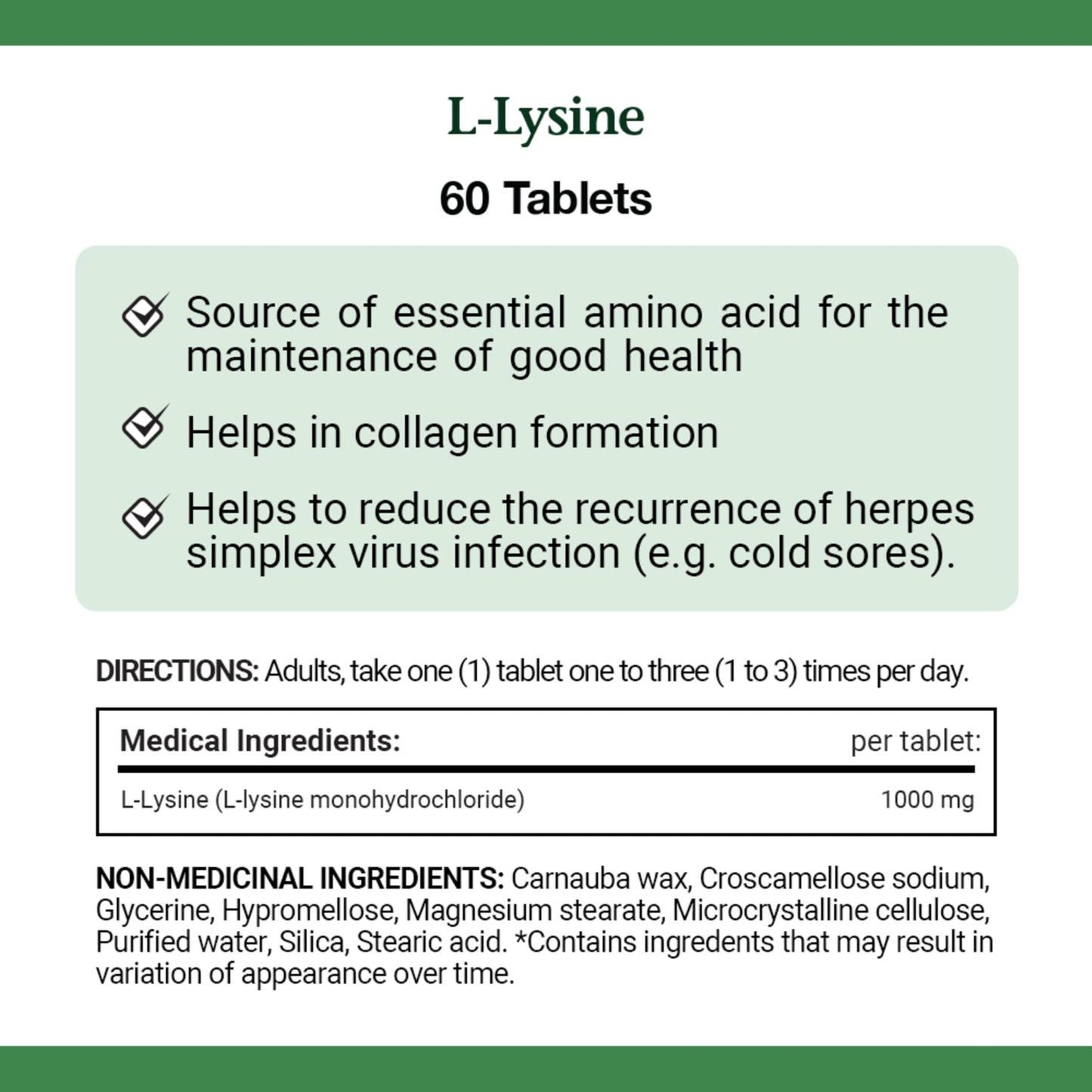 Nature's Bounty L-Lysine - 1000 mg - 60 Tablets