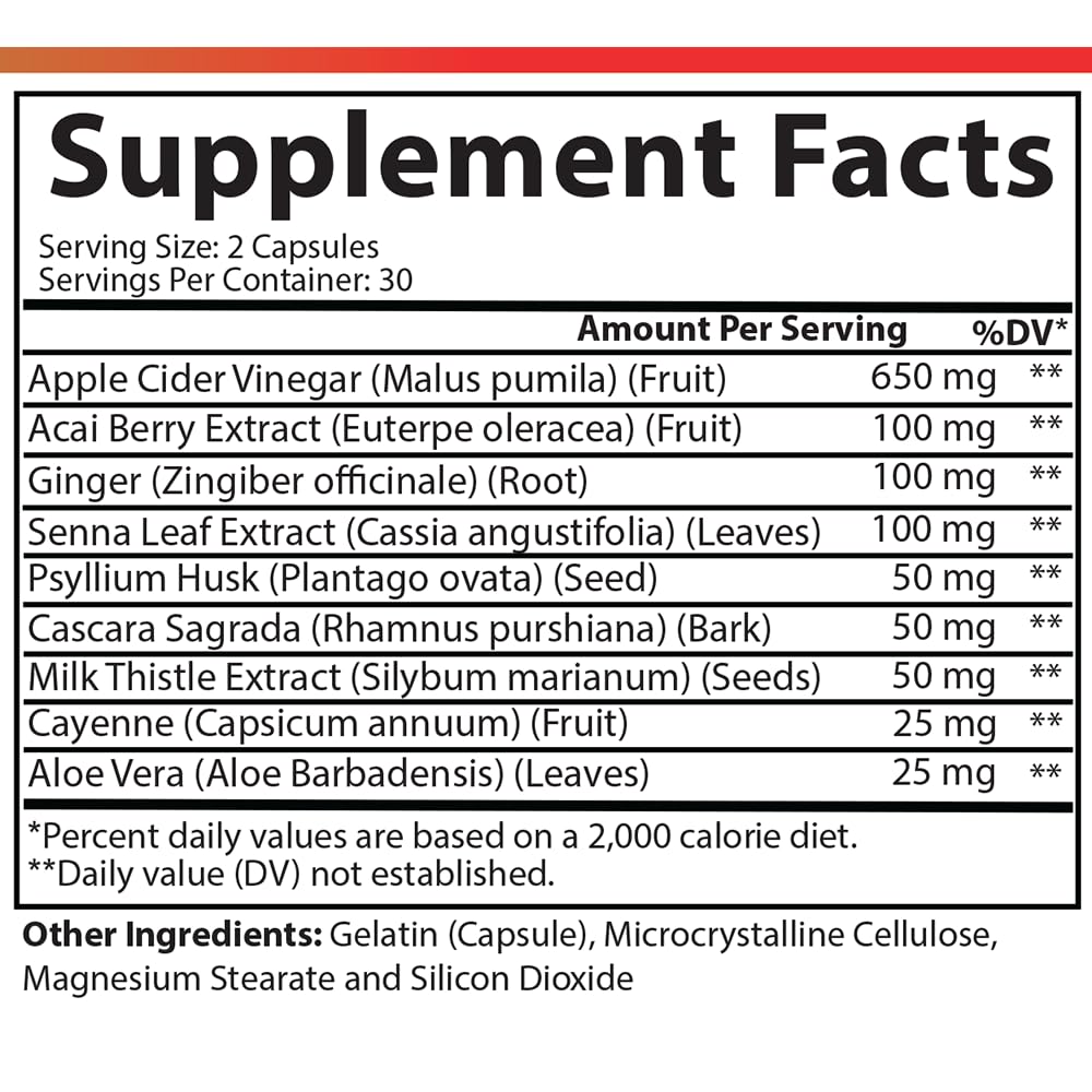 Angry Supplements Apple Cider Vinegar Detox, Digestive Gut Health Blend w. ACV, Acai, Ginger, Senna Leaf, Psyllium Husk, Milk Thistle, Cayenne Pepper and Aloe Vera (60ct, 30-Day Supply)