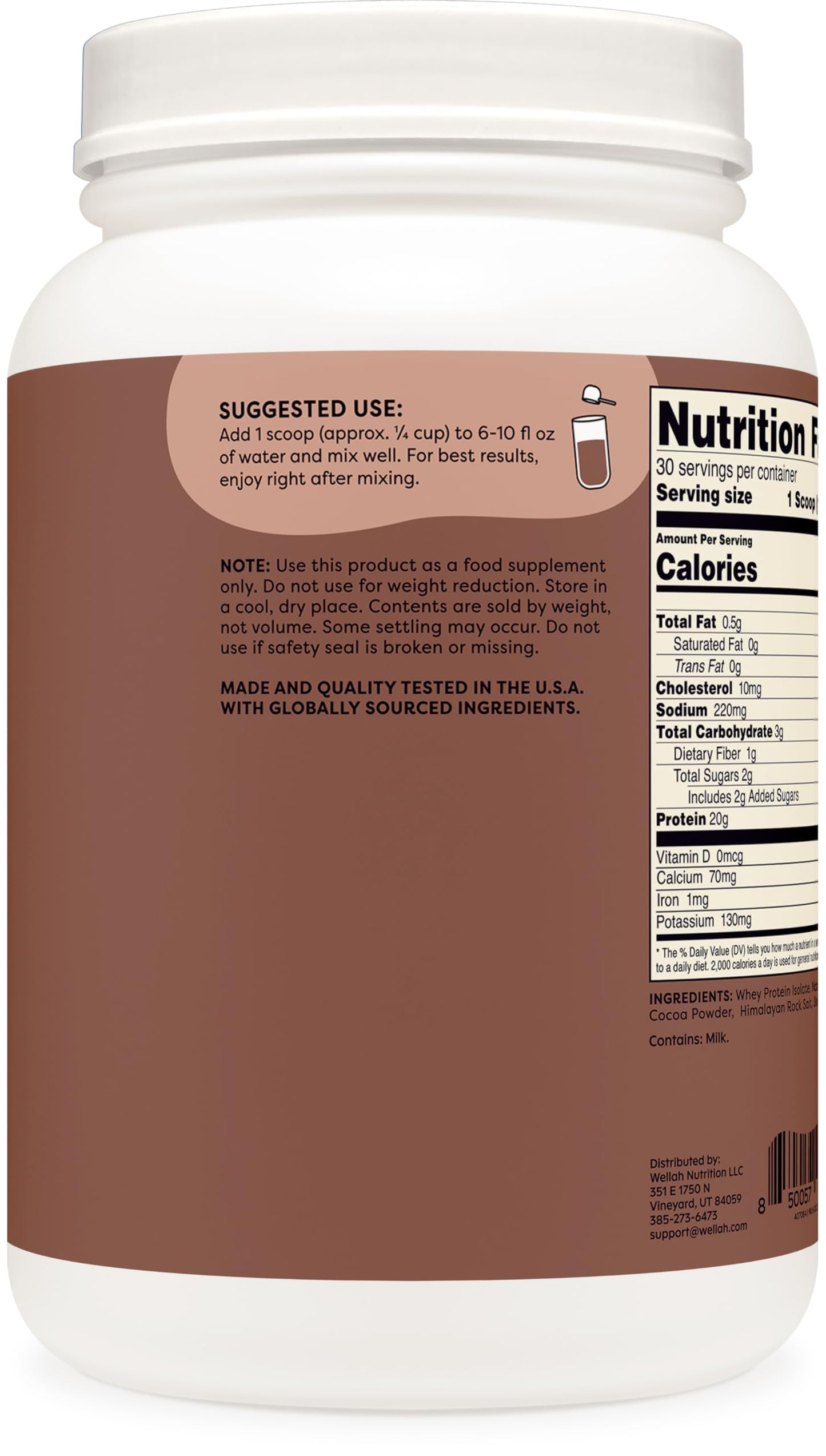 Wellah Protein Your Whey (30 Servings, Milk Chocolate Flavor) - Whey Protein Isolate Protein