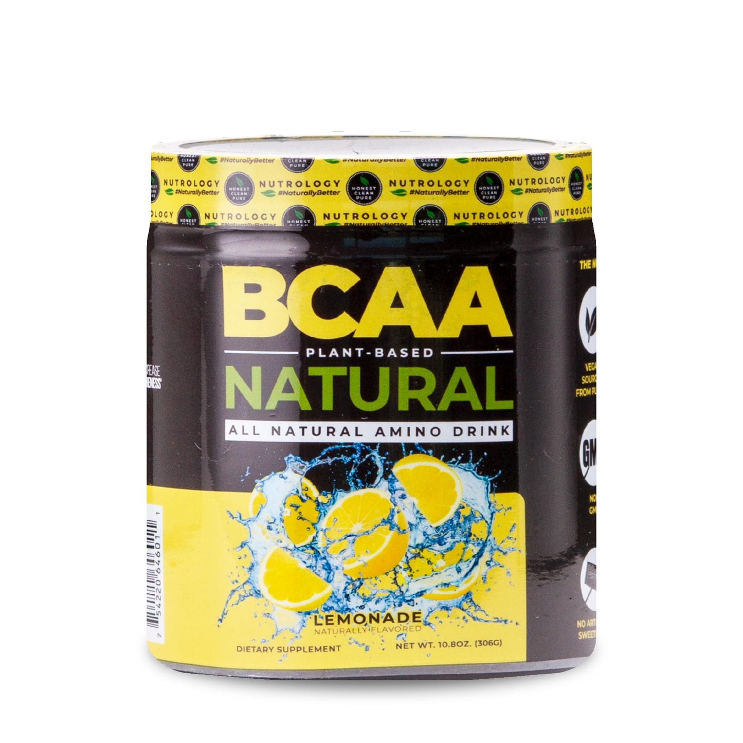 Nutrology BCAA Natural - Plant Based BCAA Powder, Lemonade Flavor, Optimized 2:1:1 Ratio Amino Acids Powder for Pre Workout & Post Workout Recovery, Vegan, Gluten-Free, Non-GMO, 30 Servings