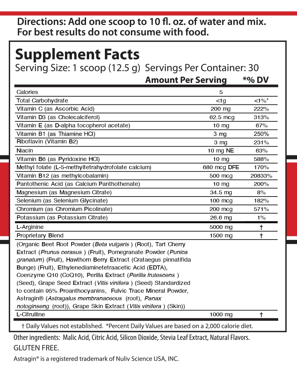 Cardio 911® - Nitric Oxide Cardio for Heart Health, Energy, & Healthy Blood Flow Drink Mix Supplement (30 Servings, Over 12g per) Cherry Flavor Flavor!