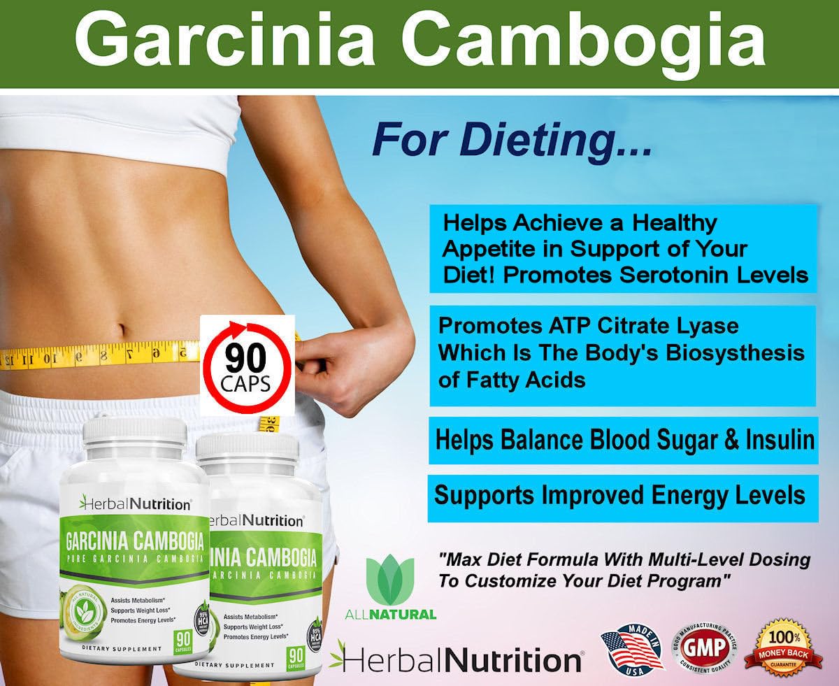 Herbal Nutrition Garcinia Cambogia for Weight Management and Kidney Stone Management, 2, 90 Count Bottles 180 Capsules 60% and 95% HCA Blend Dosing 700mg - 2400mg