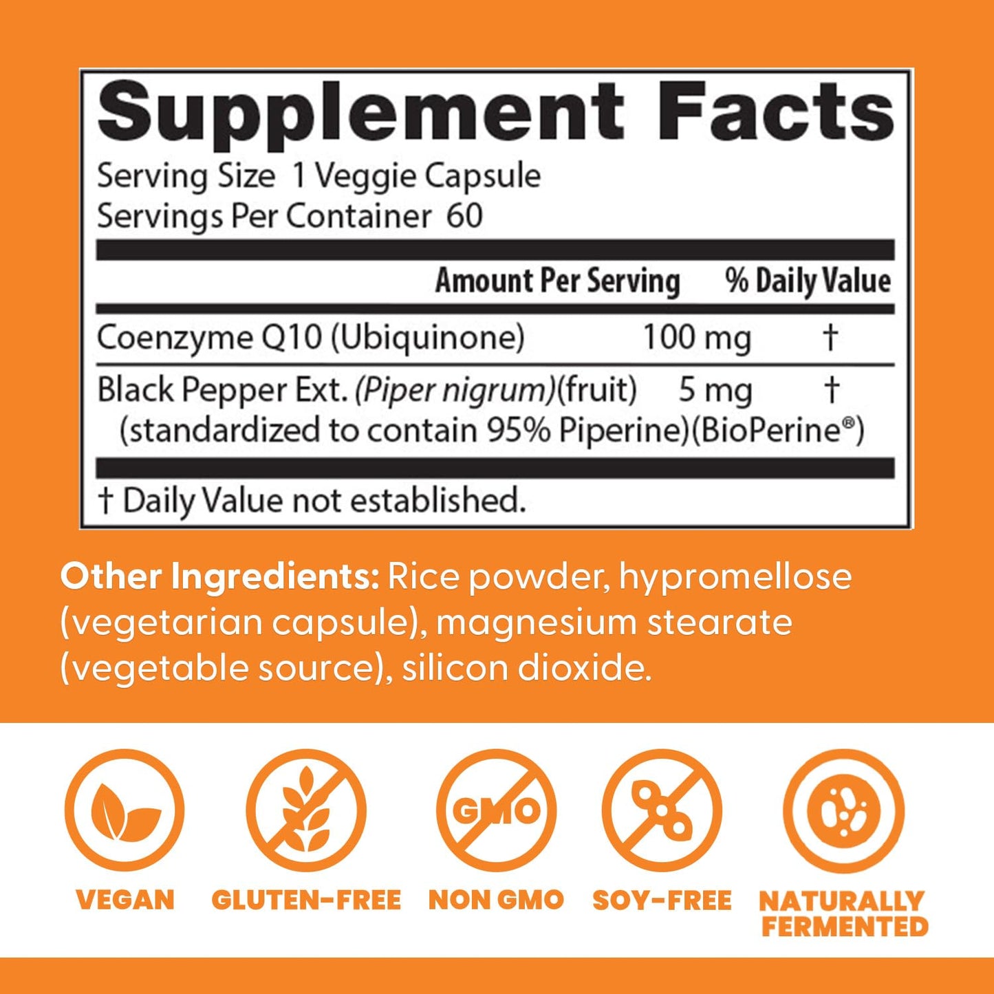 Doctor's Best High Absorption CoQ10 with BioPerine, Vegan, Gluten Free, Naturally Fermented, Heart Health & Energy Production, 100 mg 60 Veggie Caps