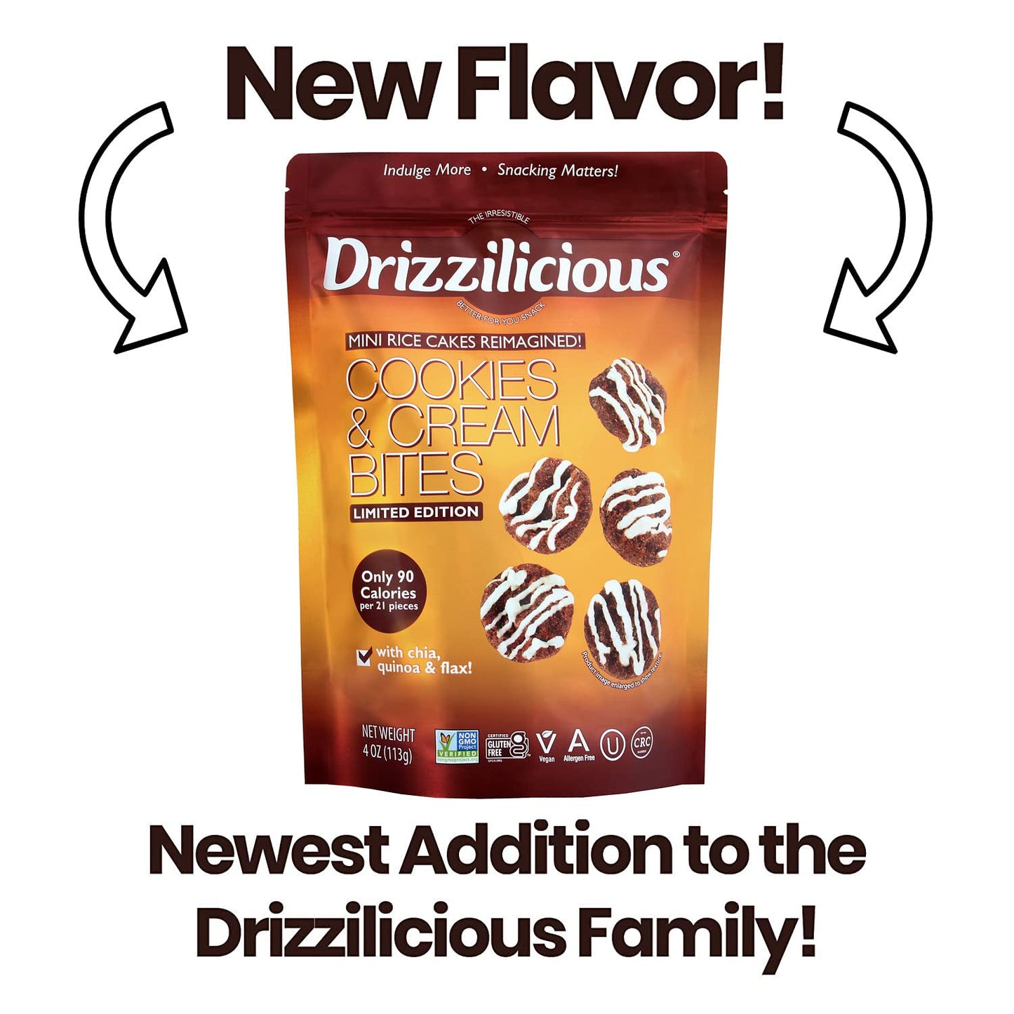 Drizzilicious Smores 10 Pack  Mini Snack Chocolatey Rice Cakes  Vegan Air Popped Chia Quinoa Flax Smore Snacks