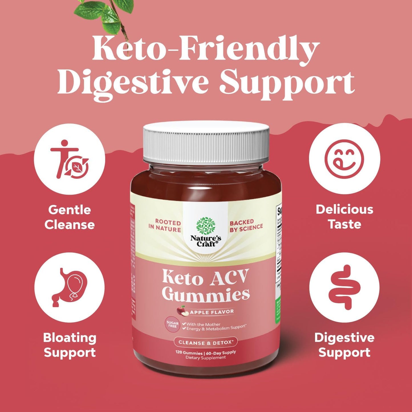 Extra Strength Keto ACV Gummies - Vegan Keto Apple Cider Vinegar Gummies Sugar Free and Delicious for Slimming Cleanse and Detox Goals - Non GMO Apple Cider Vinegar with The Mother (2 Months)