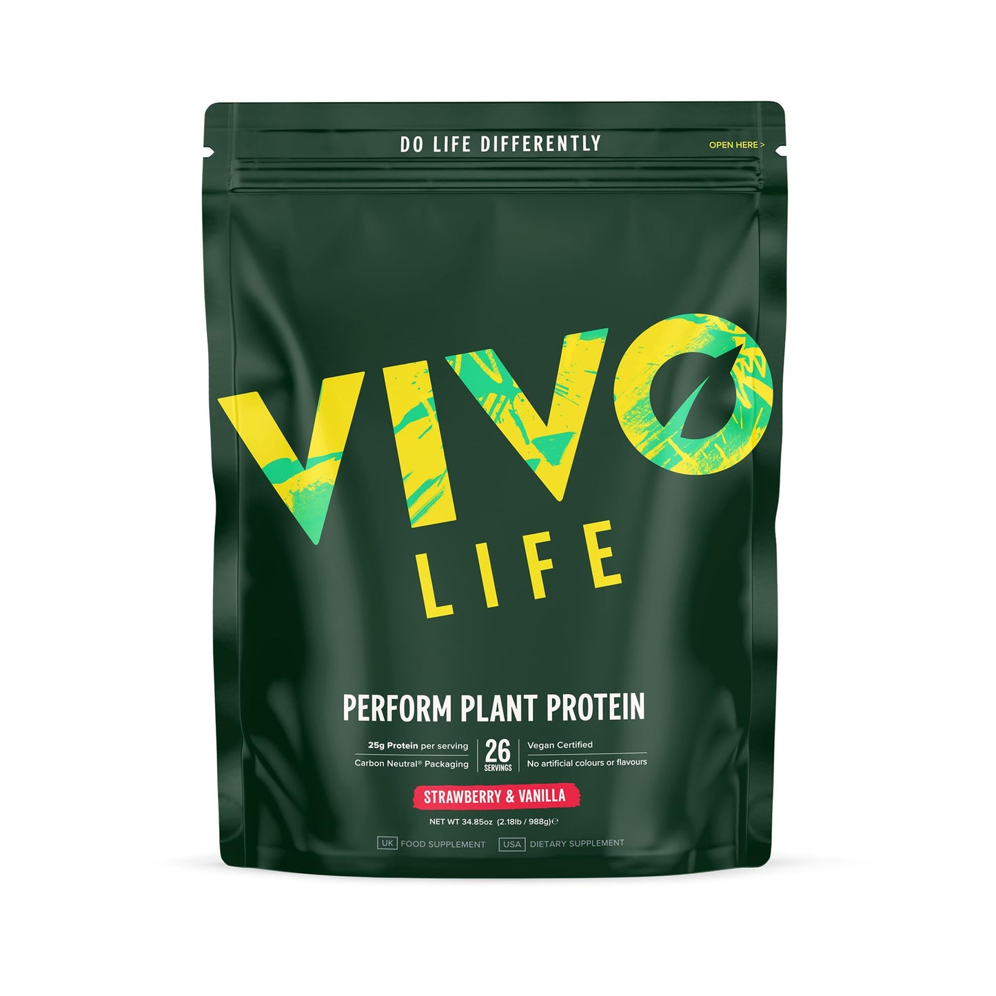 Vivo life Perform Plant Protein Powder - Strawberry & Vanilla, Vegan, 26 Servings - 2.17lb, BCAA Pea & Hemp Blend, Gluten & Soy Free